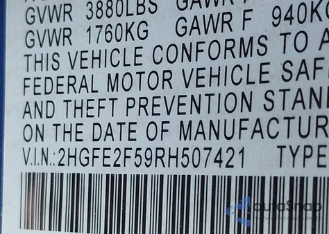 2024 Honda Civic Sport from USA, damaged, VIN 2HGFE2F59RH507421